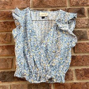 Blue and Yellow Floral Blouse